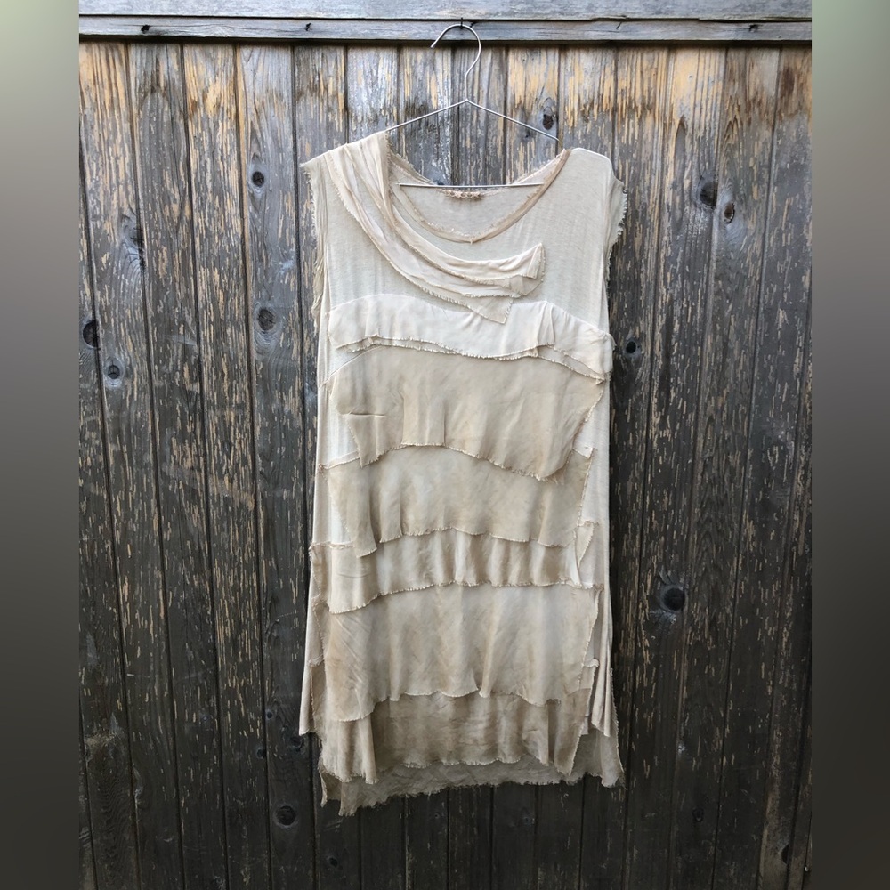 Soft silk ruffle tan dress